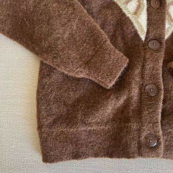 Sezane Margaux Cardigan Small Brown Camel Knit White Pink Wool Blend Sweater - Picture 7 of 9